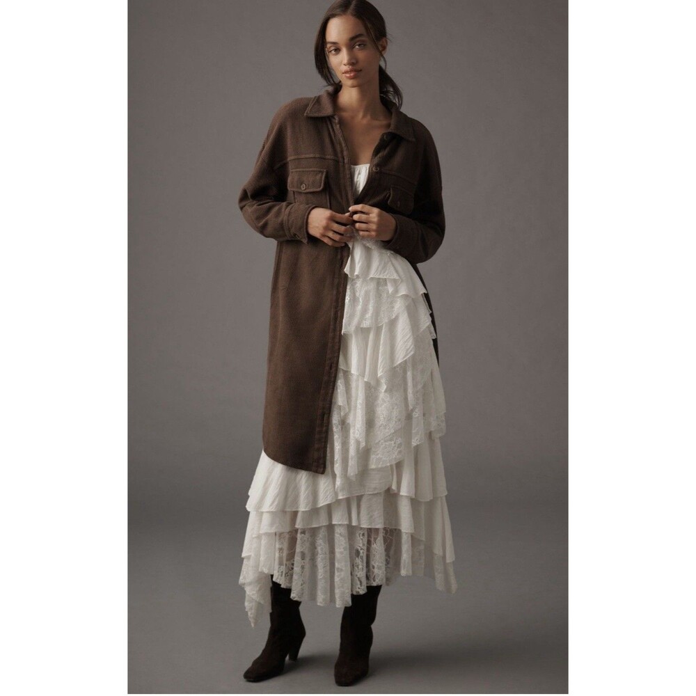 Anthropologie Pilcro Duster Shacket Jacket Women Brown Cozy Preppy Medium NWT